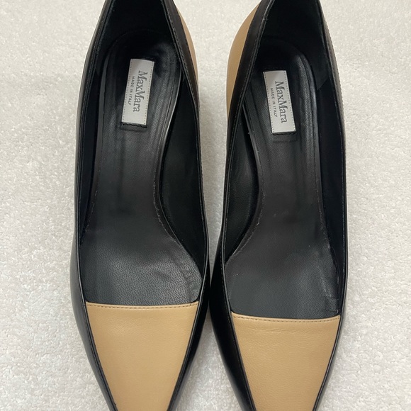 MaxMara Pointed Toe Pump Kitten Heel Size 6 Black and Nude - Picture 11 of 12